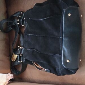 Tignanello Black Leather Keychain with Gold Plate